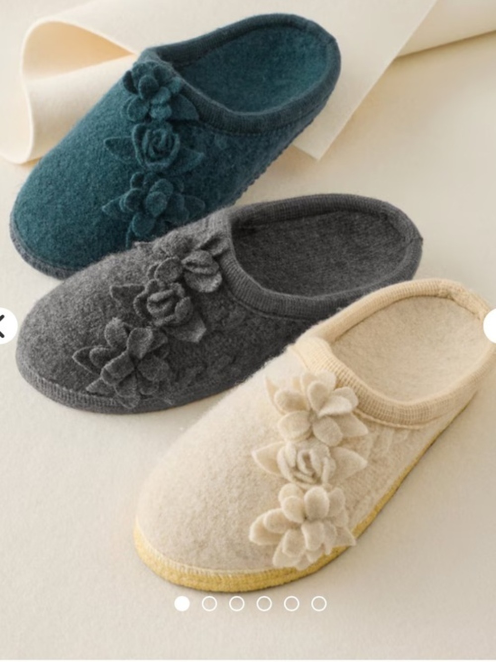 Garnet Hill Haflinger Charisma Flower Slippers , Wool Gray,  Size 9